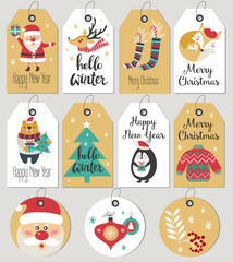 Wall Mural - set of merry christmas and new year gift tags and cards.