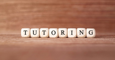Poster - Word TUTORING made with wood building blocks