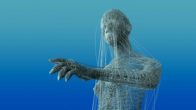 3d render Human figure made with lines