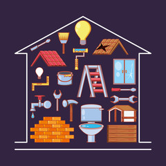 Wall Mural - home repair with tools set icons