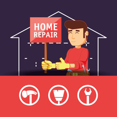 Sticker - builder character with home repair icons