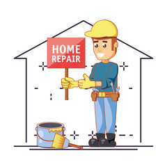 Wall Mural - builder character with home repair icons