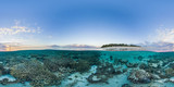 Fototapeta Do akwarium - Island with coral reef at sunrise on Great Barrier Reef, split photo