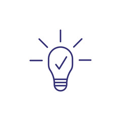Poster - Idea line icon. Checkmark in shining bulb. Innovation concept. Can be used for topics like eureka, finding solution, startup