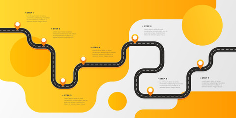 infographic template winding asphalt road with pin-pointers. vector eps 10