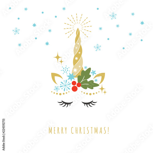Merry Christmas Greeting Card With Unicorn Vector Illustration Card And Shirt Design Buy This Stock Vector And Explore Similar Vectors At Adobe Stock Adobe Stock