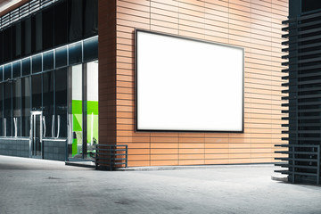 Wall Mural - Blank white outdoor banner at bright modern building wall, 3d rendering.