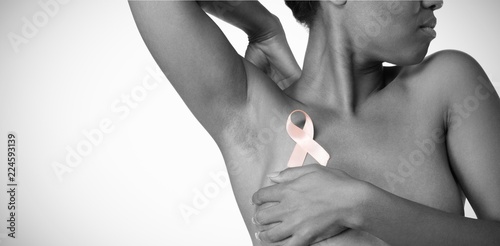 Cuadros en Lienzo Woman for breast cancer awareness with ribbon