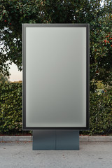blank canvas banner stand at park. empty billboard advertising. 3d rendering.