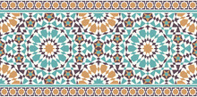 Vector Image Of Eastern Tile Or Fabric. The Pattern Is Seamless And Used For Different Design. Also For Interior Decoration And Architecture Or The Holiday Of Ramadan.