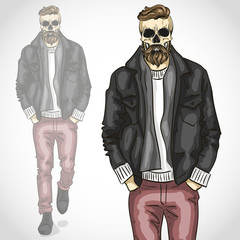 Wall Mural - Vector man with skull and beard and moustaches