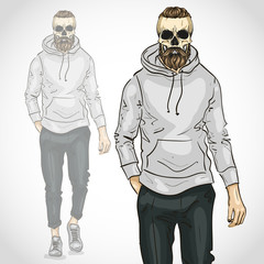 Wall Mural - Vector man with skull and beard and moustaches