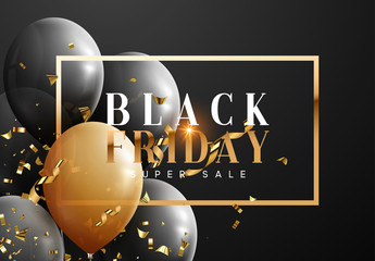 Black friday, sale banner background with balloons.