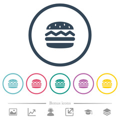 Poster - Single hamburger flat color icons in round outlines