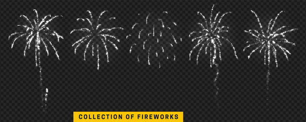 Wall Mural - set festive fireworks isolated on transparent background.
