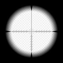 Sniper Scope Template, With Measurement Marks On Isolated Background. View Through The Sight Of A Hunting Rifle. The Concept Of Aiming, The Search For The Main Goal.