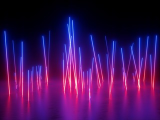 Wall Mural - 3d rendering, ultraviolet spectrum, neon lights, laser show, night club, chaotic glowing lines, abst