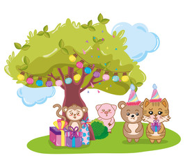 Wall Mural - Happy birthday animals party