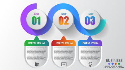 Wall Mural - business infographics 3 steps modern creative step by step can illustrate a strategy, workflow or te