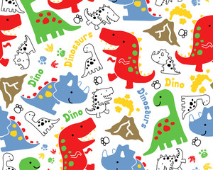 Wall Mural - Seamless pattern vector with dinosaurs cartoon