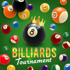 Wall Mural - Billiard balls and crown. tournament. 3D vector