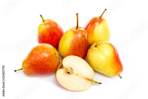 Fotografía ripe red yellow pear fruits isolated on white background