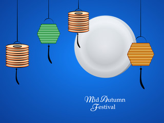 Sticker - illustration of elements of Mid Autumn Festival background.  lamps and moon with Mid Autumn Festival text on the occasion of harvest festival Mid Autumn celebrated in most East Asian Countries 