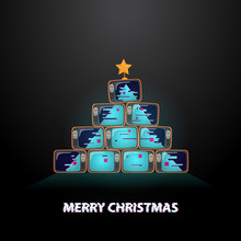 Merry Christmas, Christmas Tree With Glitch Concept, 