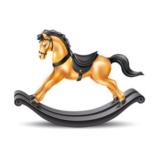 Vector 3d Rocking Horse Golden Marble On Wood