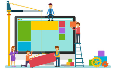 Vector illustration of people building website icon and mobile app design