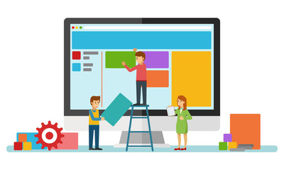 People building social media concept and making web design
