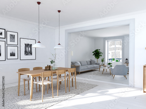 Cuadros en Lienzo modern nordic dining room in loft apartment. 3D rendering