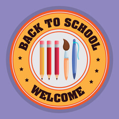 Sticker - back to school seal with school supplies