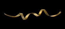 Golden Ribbon Isolated On Black Background And Texture, With Clipping Path