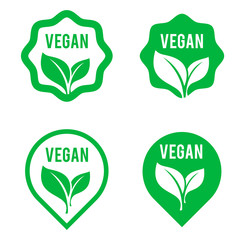 Wall Mural - Vegan green logo stickers set for vegan product shop tags, vegetarian labels or banners and posters. Set of bubbles, stickers, labels, tags with text. Natural, eco food.