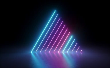 3d render, abstract minimal background, glowing lines, triangle shape, pink blue neon lights, ultrav