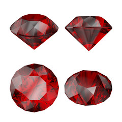 Wall Mural - 3d render, red ruby gem, jewel icon, diamond cut, brilliant, precious, perspective view, clip art set, isolated on white background