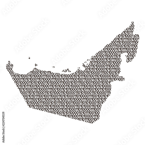 Fotografía United Arab Emirates map abstract schematic from black ones and zeros binary digital code