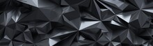 3d Render, Abstract Black Crystal Background, Faceted Texture, Macro Panorama, Wide Panoramic Polygonal Wallpaper