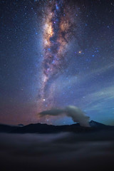 milky way at night on the mount bromo in east java, indonesia. beautiful nature background.