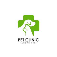 Wall Mural - pet clinic logo design template. cat and dog vector silhouette