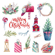 Watercolor Holiday Set Of Traditional And Christmas Elements