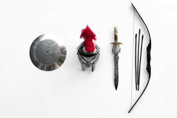 Poster - ancient medieval military weapon on a white background,shield and sword Spartan