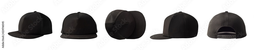 Set of front, side, top and back views of snapback baseball cap ...