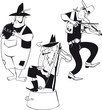 American jug band with a fiddler and jug and washbasin bass players, EPS 8 vector line illustration, no white objects
