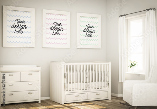 3 Framed Posters On Baby Room Wall Mockup Kaufen Sie Diese