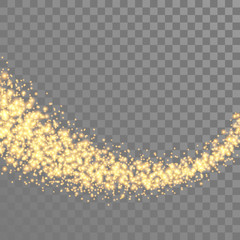 Poster - Vector wave with gold sparkles on the transparent background. Light effect for your design.