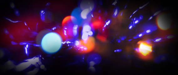Wall Mural - festive dark background bokeh, light effect, neon light.
