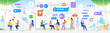 Vector Social Media Networking Concept. News, social networks, chat, dialogue speech bubbles.
