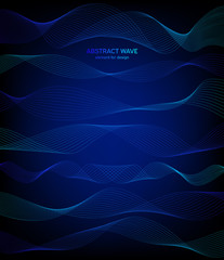 Wall Mural - Abstract wave element for design. Digital frequency track equalizer. Stylized line art background. Colorful shiny wave with lines created using blend tool. Curved wavy line, smooth stripe. Vector.